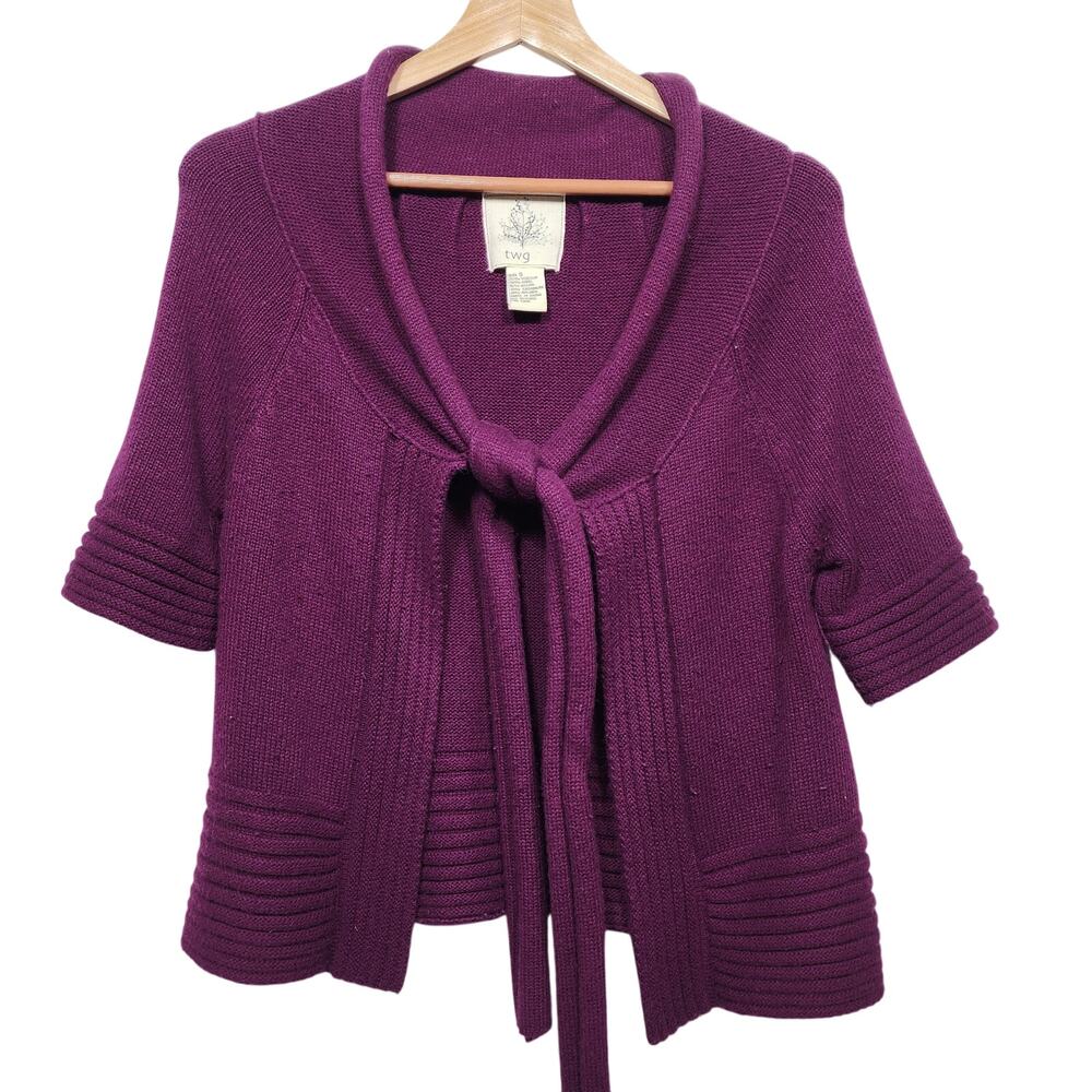 TWG by Anthropologie Plum Cashmere Blend Tie Front Sweater Size S